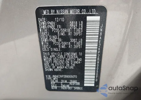 2011 Nissan Quest Le из США, поврежденный, VIN JN8AE2KP2B9005070